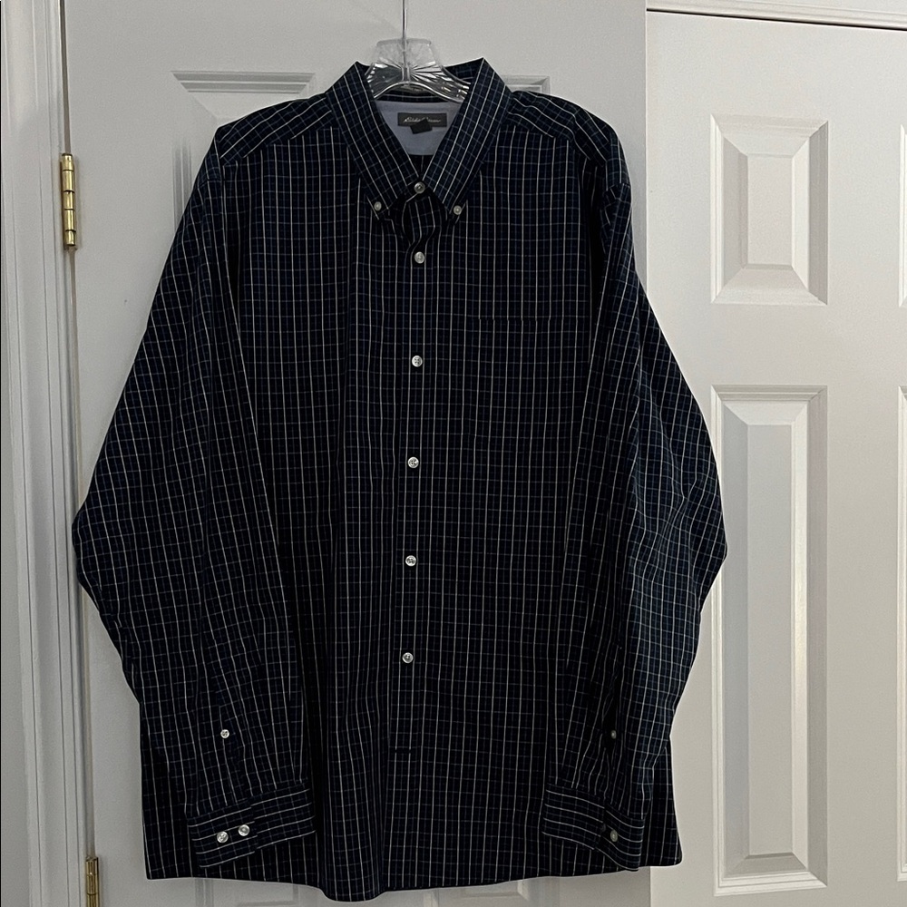 Eddie Bauer Navy Checkered Button Down Shirt